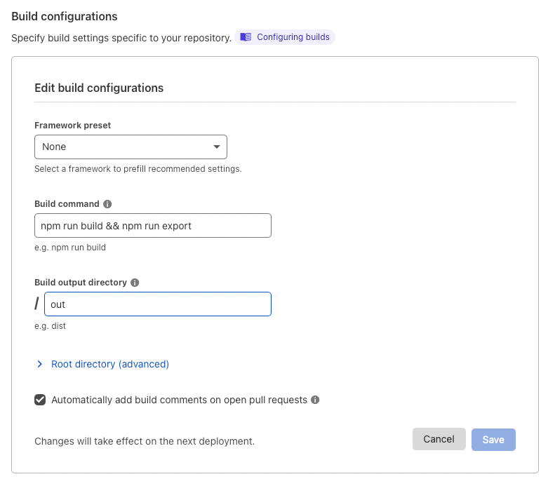 cloudflare build settings screen