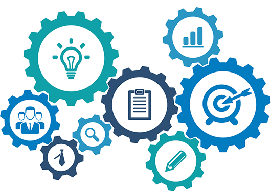vector graphic of gears with different icons
