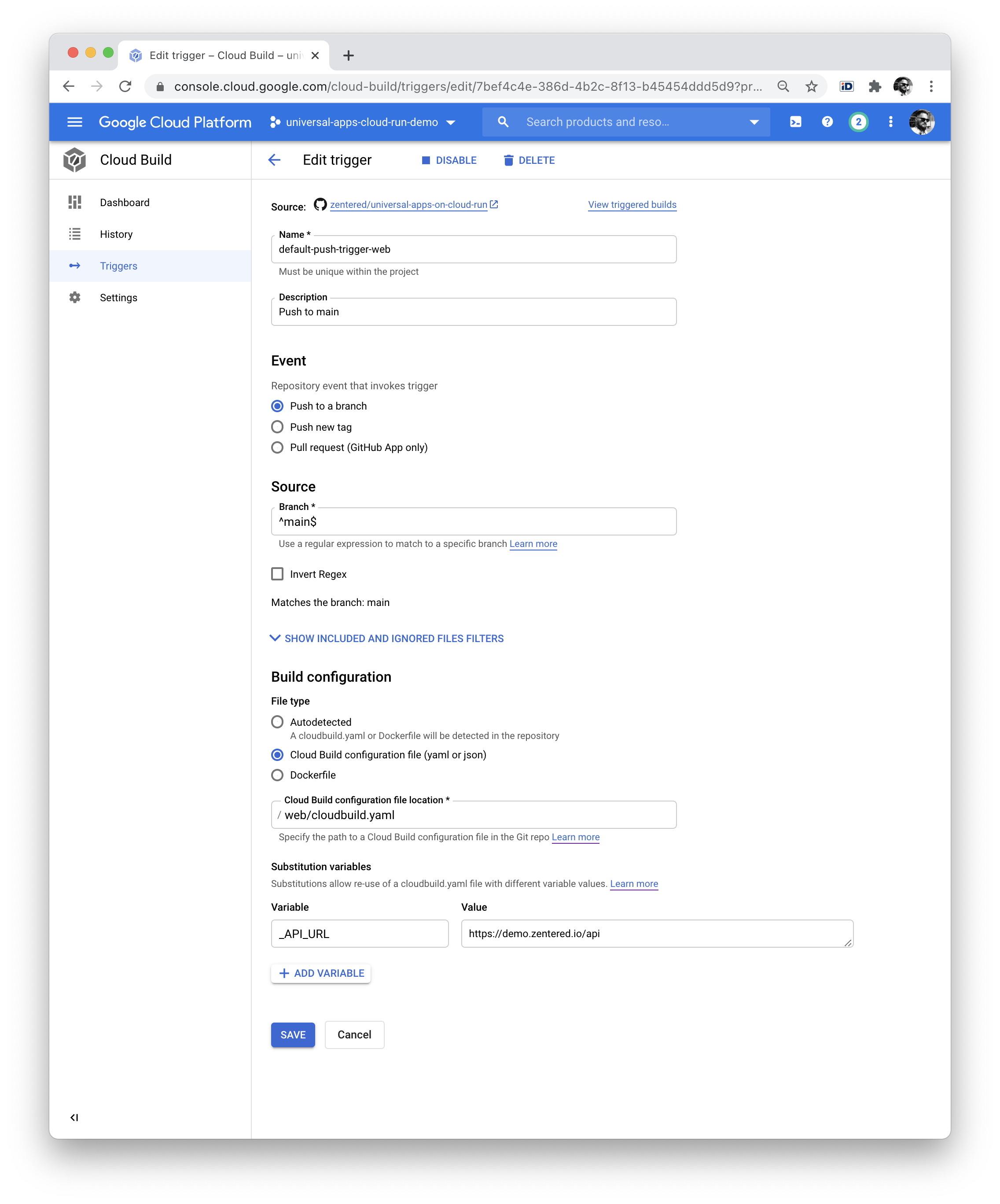 build trigger for web
